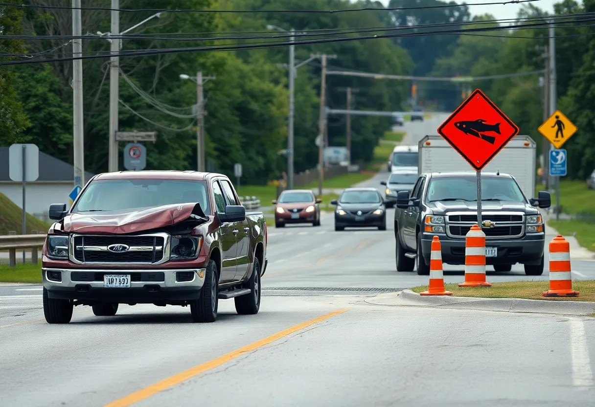 Scene of a traffic accident in Bluffton with damaged vehicles.