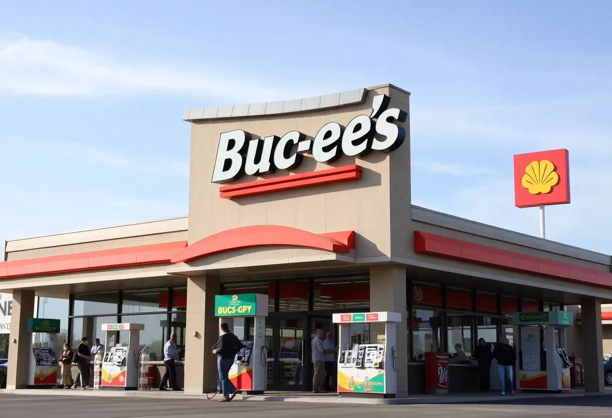 Exterior of the new Buc-ee's location in Brunswick, Georgia showing gas pumps and store entrance.