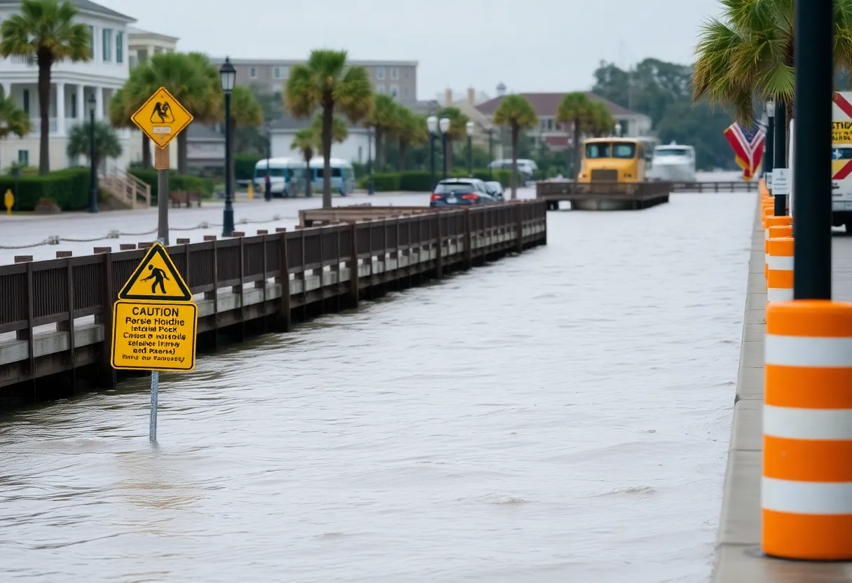 Charleston waterfront during coastal flood advisory