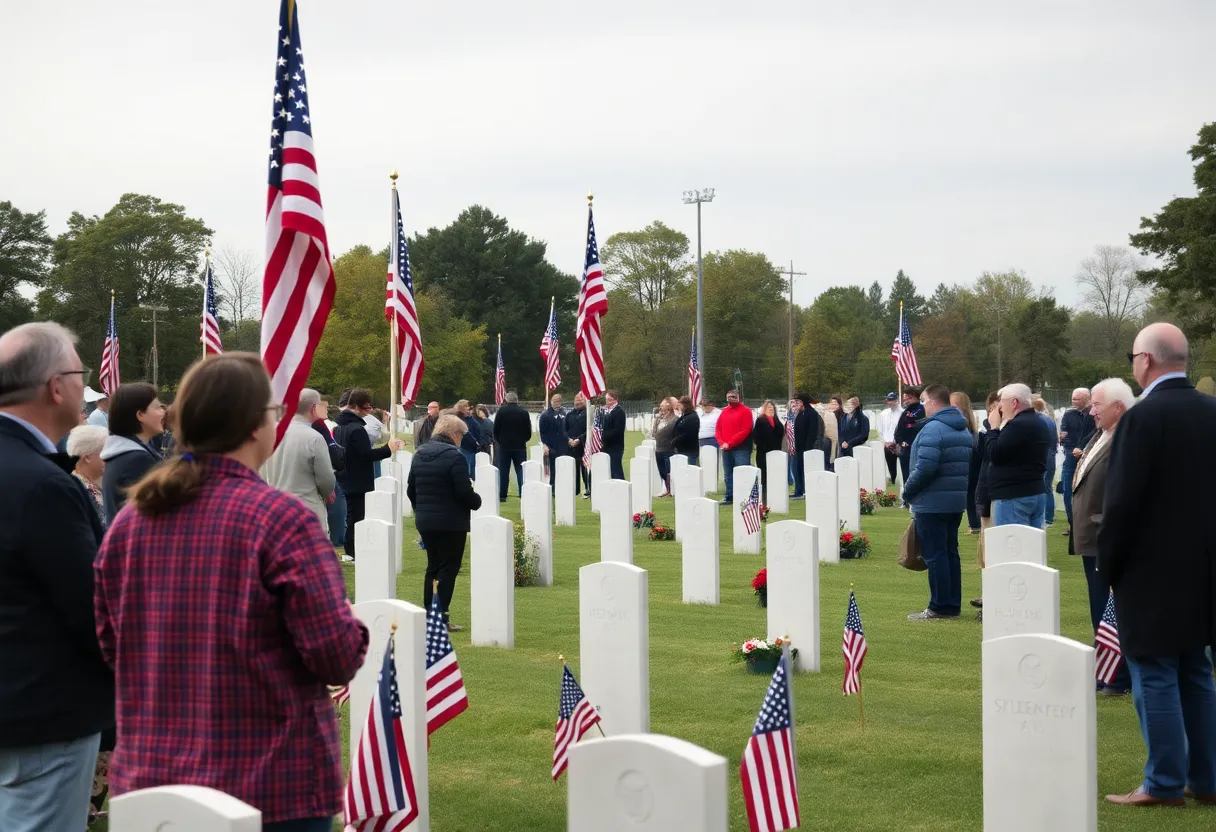 Community members attending a committal service at Beaufort National Cemetery.