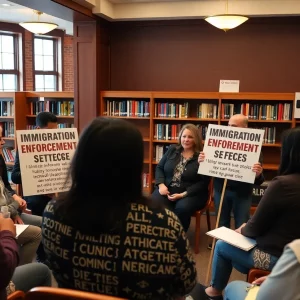 Residents discussing immigration enforcement at Bluffton Branch Library