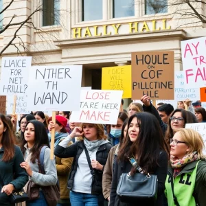 Protesters gathered outside Beaufort City Hall holding signs against the Trump administration.