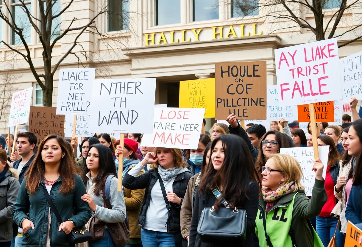 Protesters gathered outside Beaufort City Hall holding signs against the Trump administration.