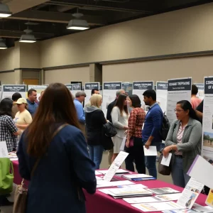Vendors and participants at a community resource fair focused on human trafficking awareness.