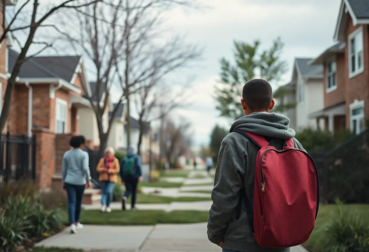 A serene neighborhood highlighting community safety efforts.