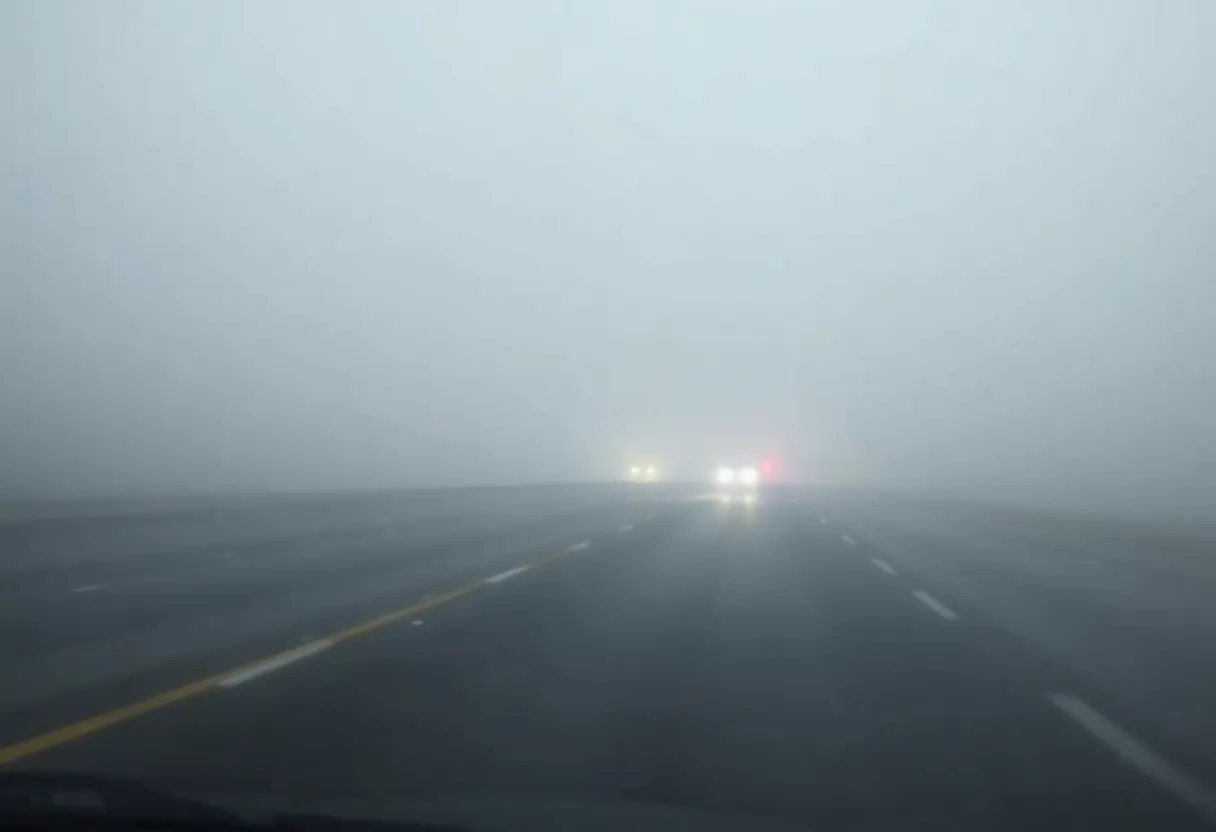 Foggy highway with reduced visibility
