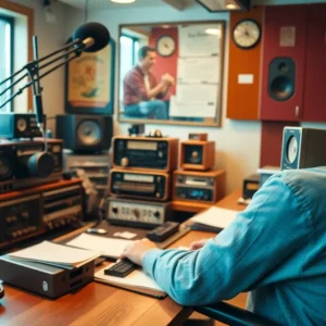Radio studio with vintage equipment symbolizing community broadcasting