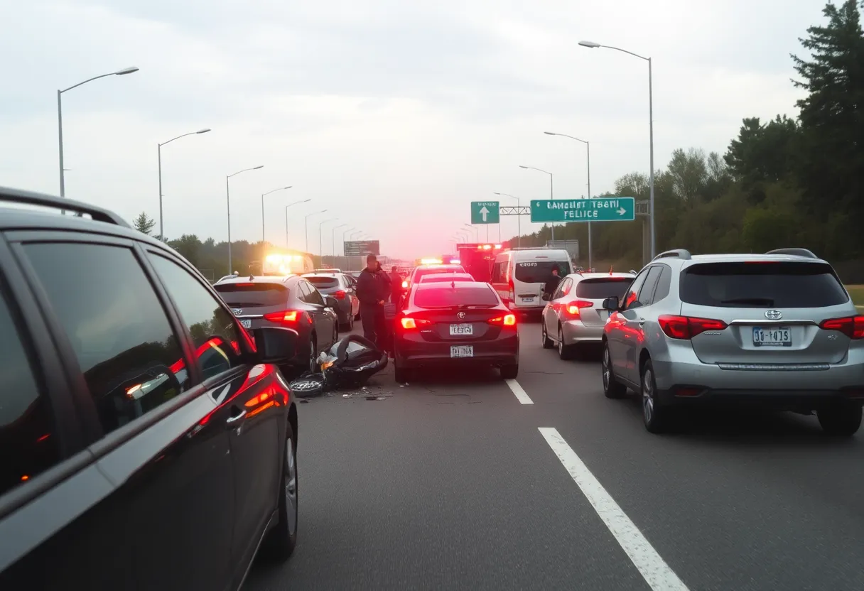Scene of a six-vehicle crash on U.S. 278 in Bluffton with emergency services present.