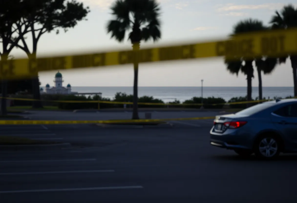 Empty parking lot in Hilton Head Island with police tape