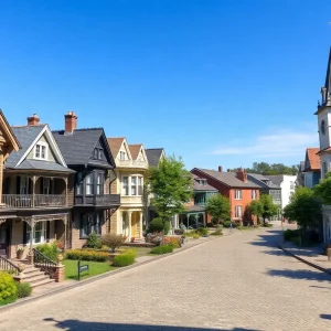 A picturesque view of a historical small town with traditional architecture.