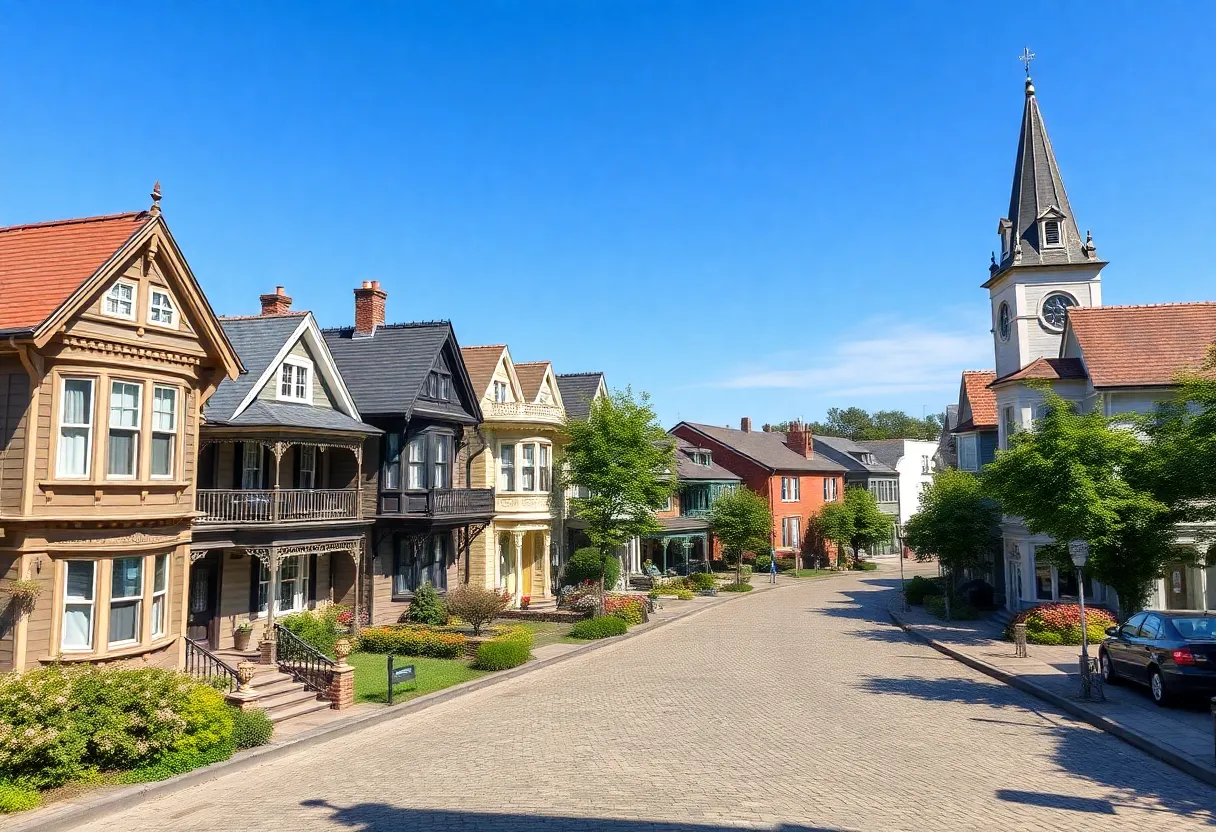 A picturesque view of a historical small town with traditional architecture.