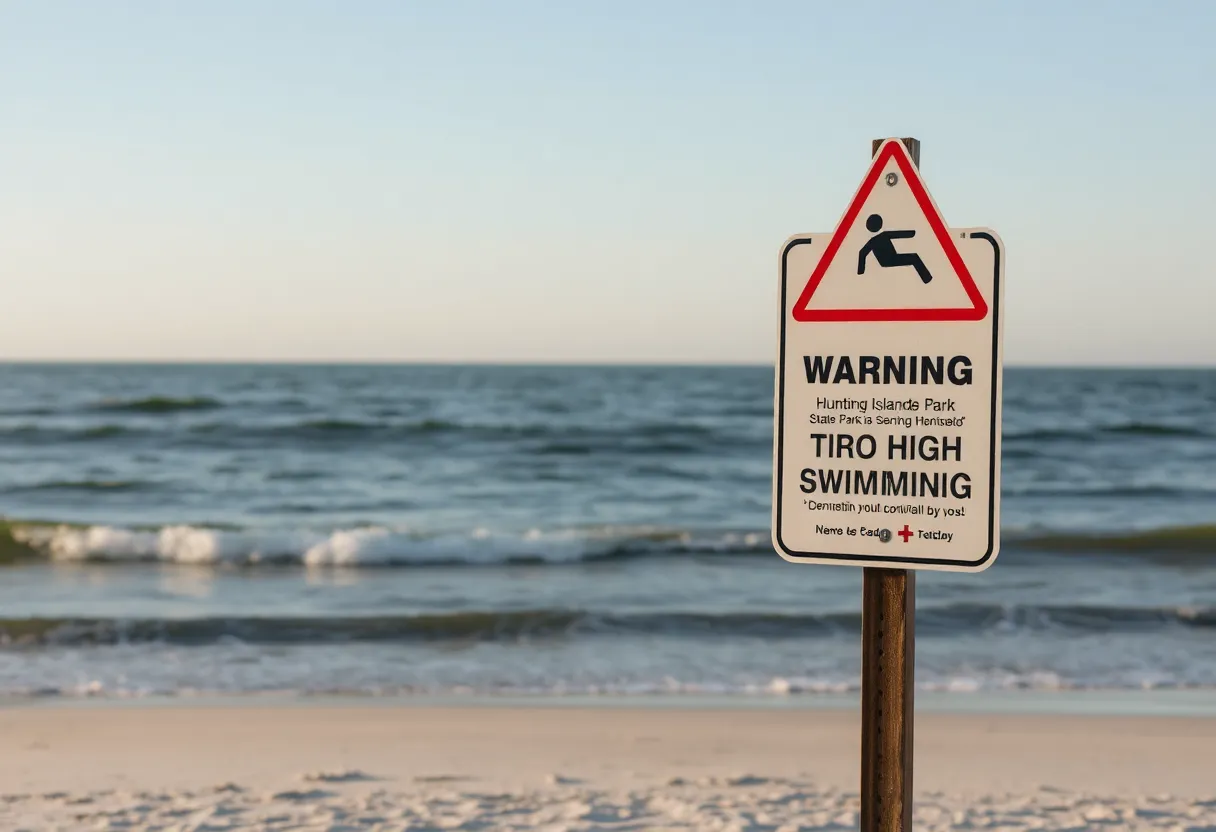 High hazard swimming warning sign at Hunting Island State Park