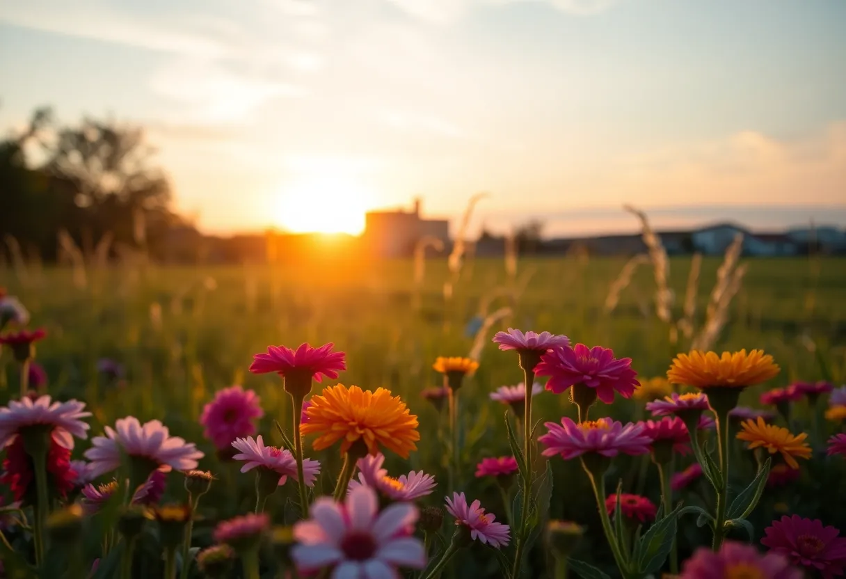 Outdoor memorial for Christi Marie Hurst with sunset