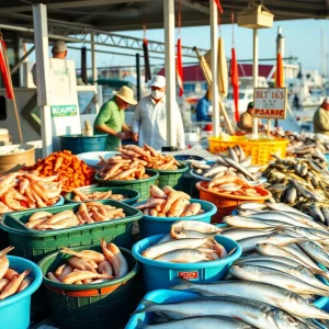 Fresh seafood market in Beaufort SC with local fishermen