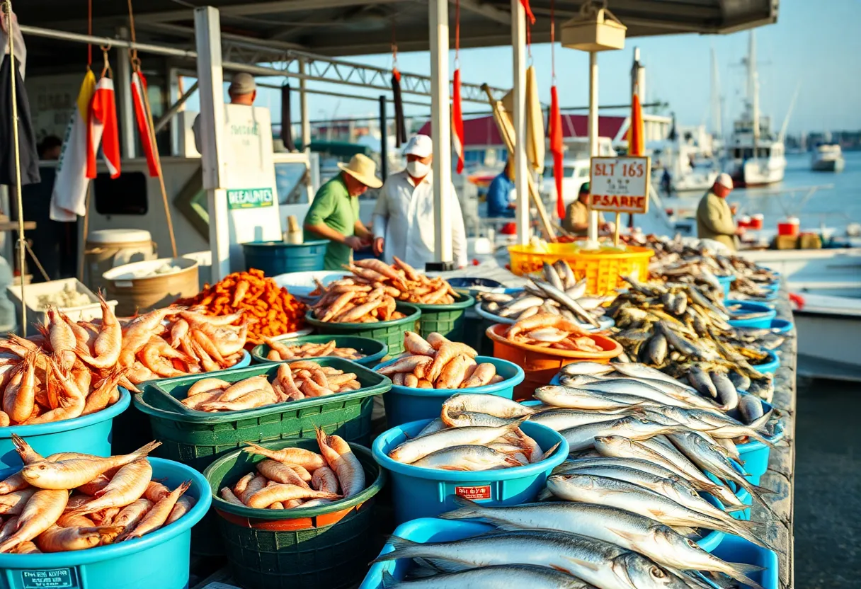 Fresh seafood market in Beaufort SC with local fishermen