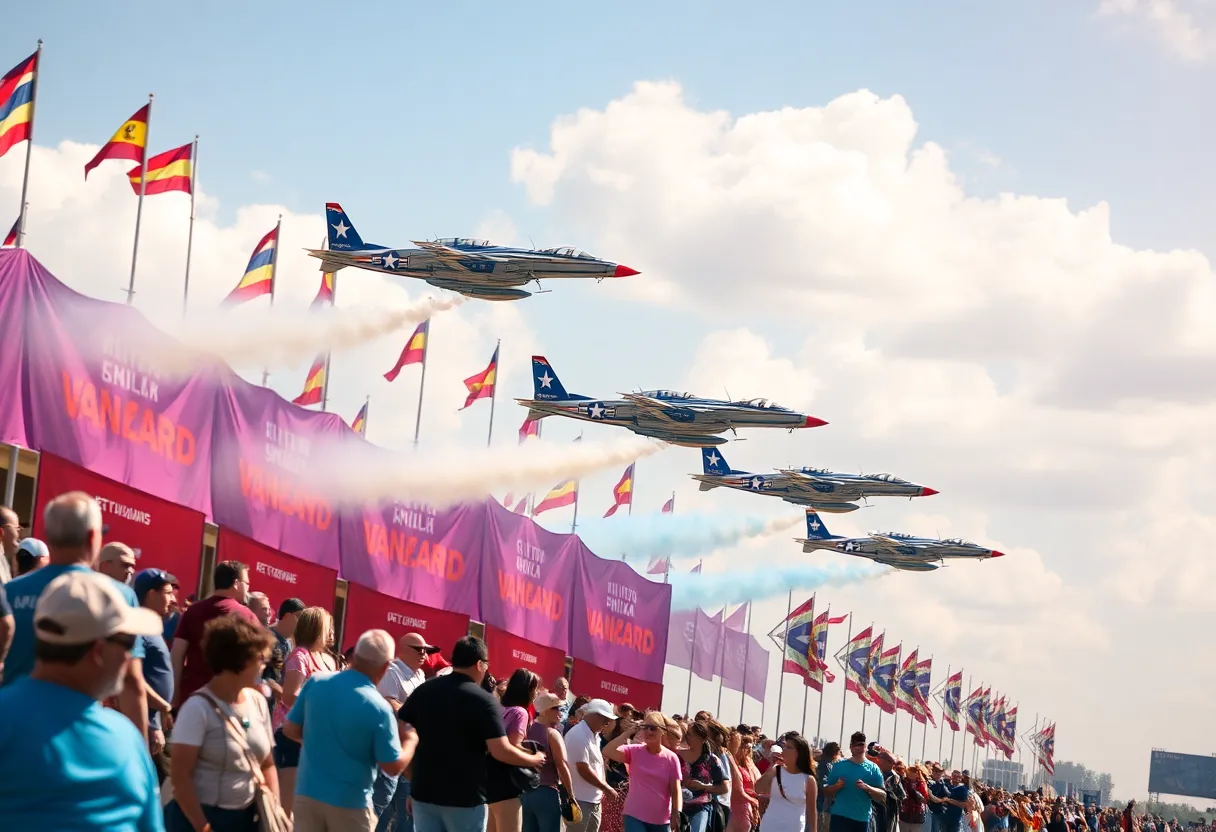 Aerial performance during the MCAS Beaufort Air Show with military aircraft in the sky