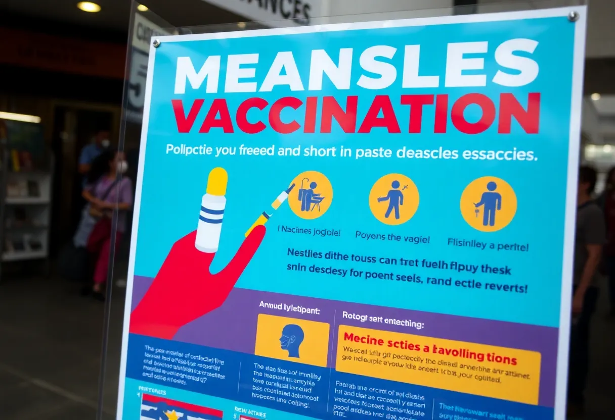 Public health poster promoting measles vaccination