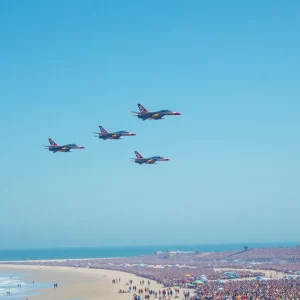 Fighter jets performing aerial maneuvers at the Pensacola Beach Air Show