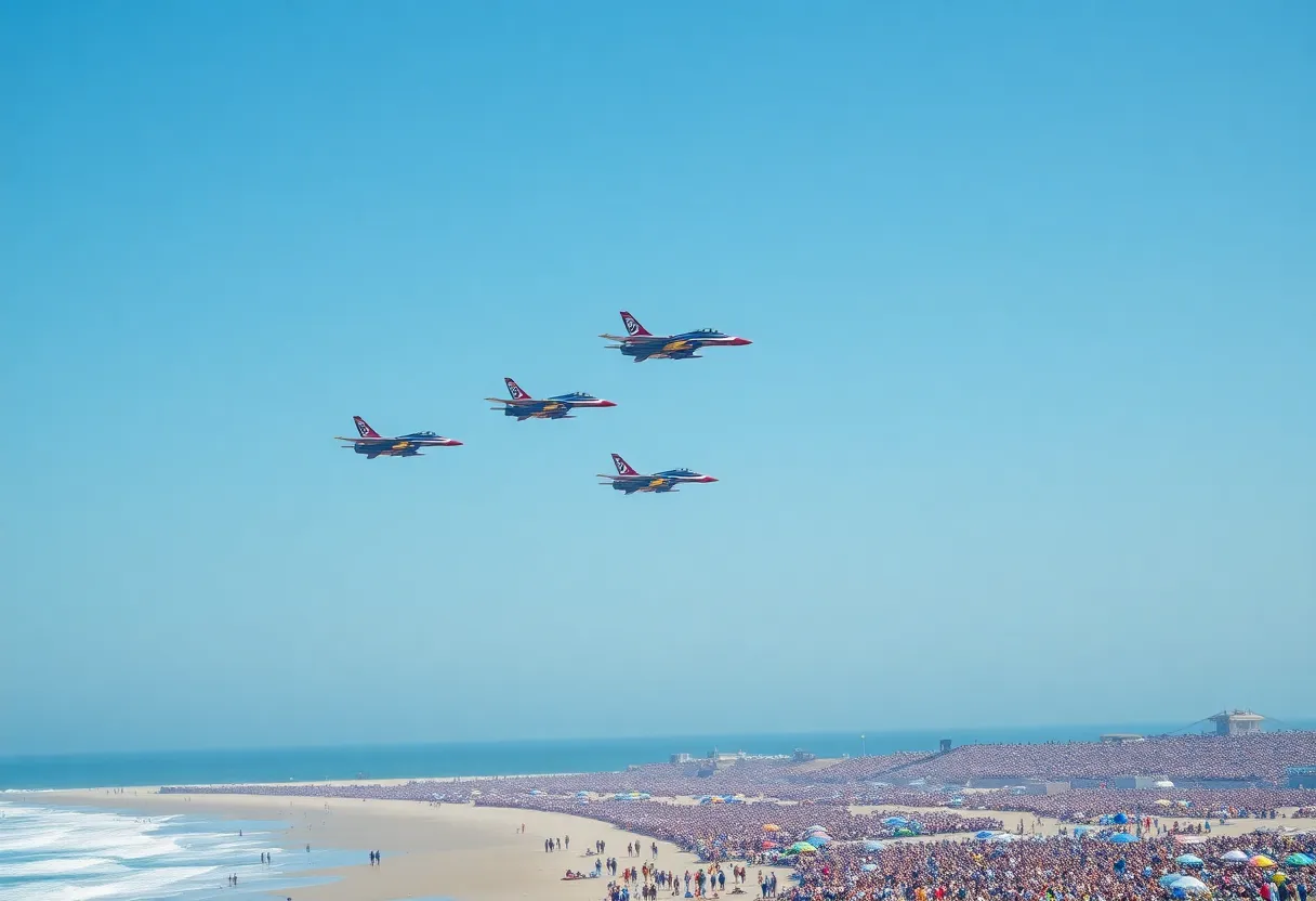 Fighter jets performing aerial maneuvers at the Pensacola Beach Air Show