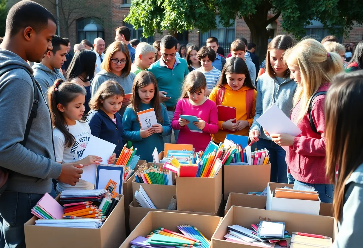 Community members donating school supplies for the Palmetto Pencil Project