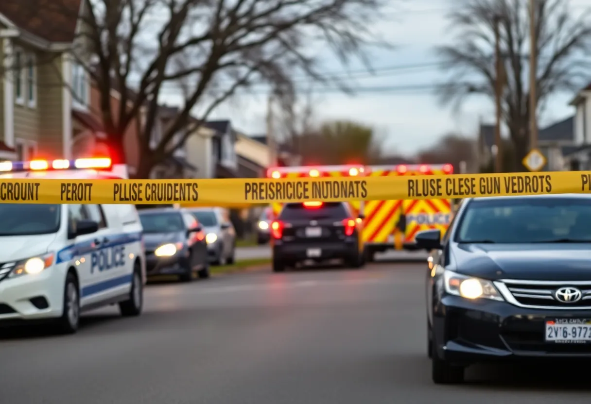 Police presence at a residential street following a tragic shooting incident.