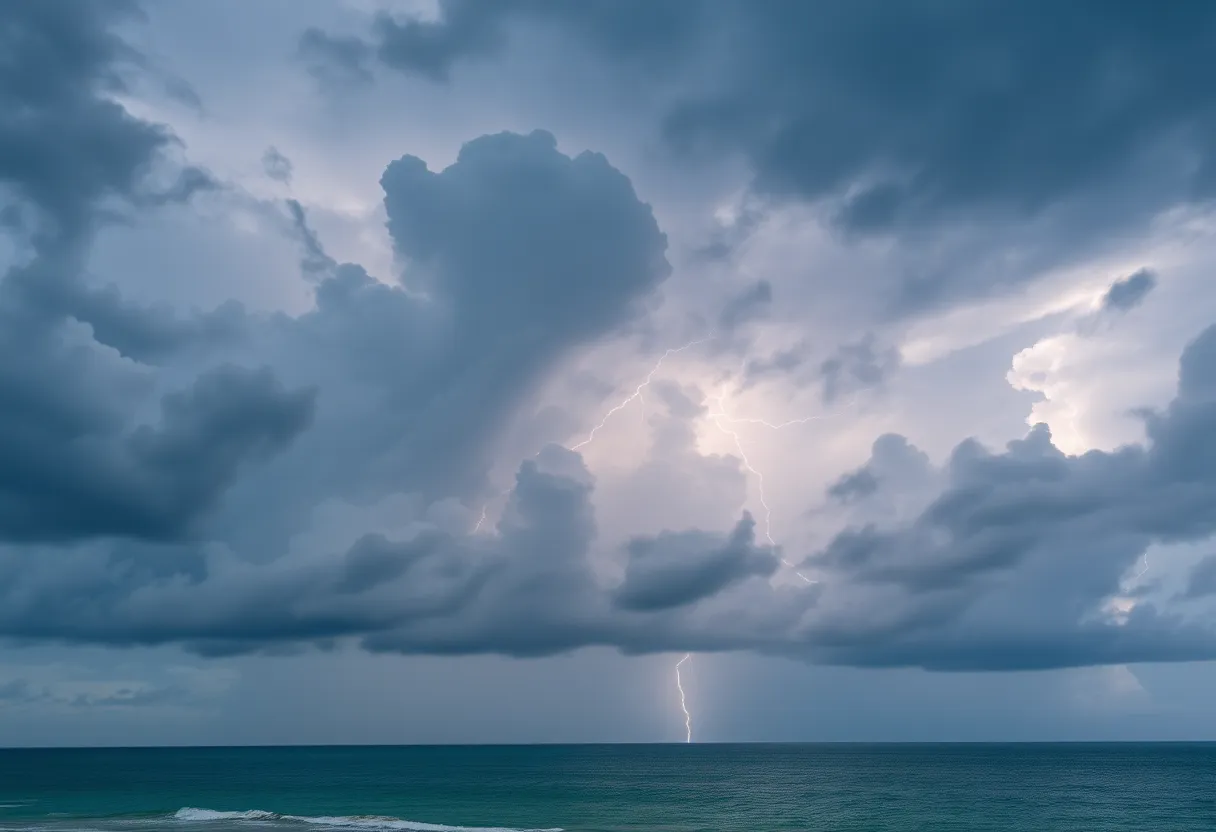 Severe thunderstorm clouds with lightning over Hilton Head Island