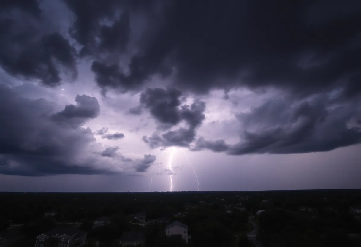 Dark storm clouds indicating severe weather approaching Beaufort and Colleton counties.