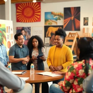 Residents at a community meeting discussing cultural initiatives
