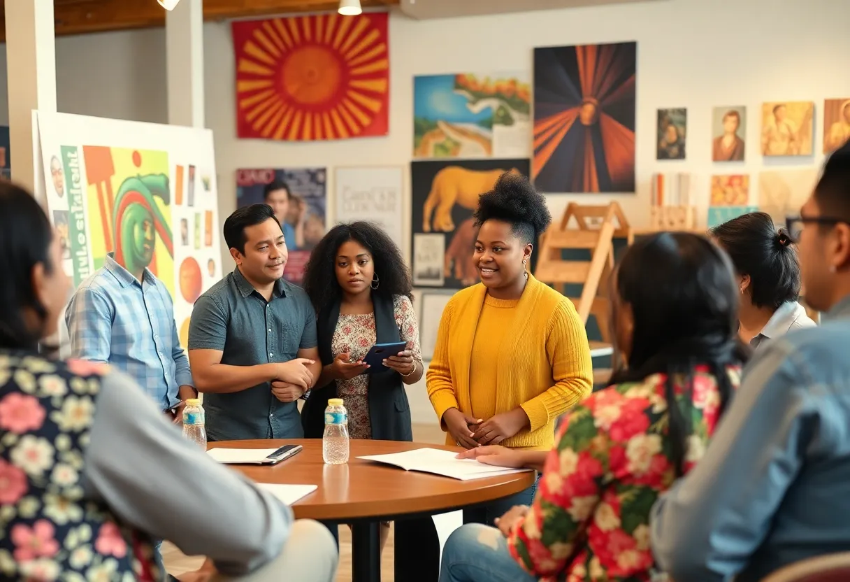 Residents at a community meeting discussing cultural initiatives