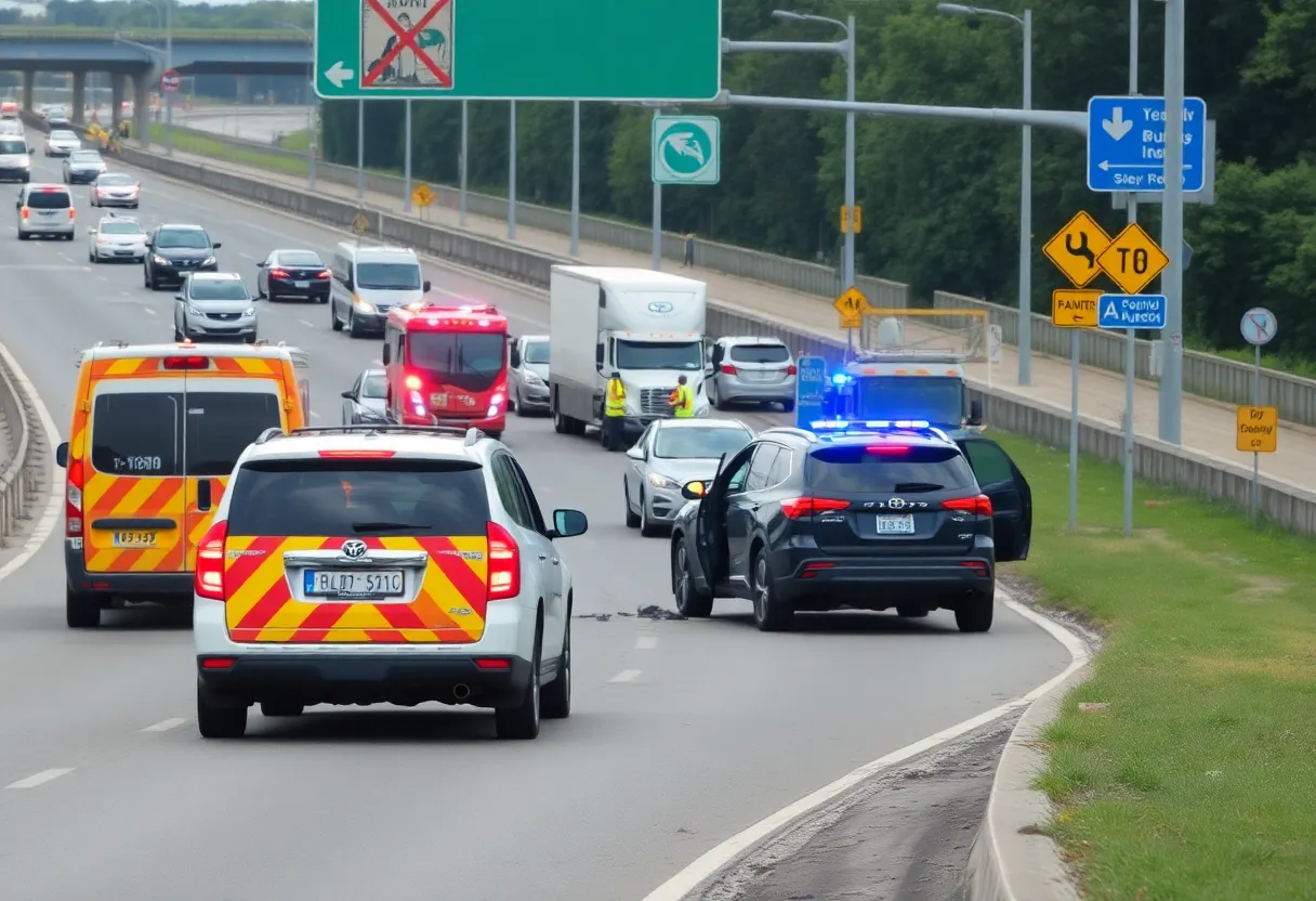 Emergency responders at a traffic accident scene
