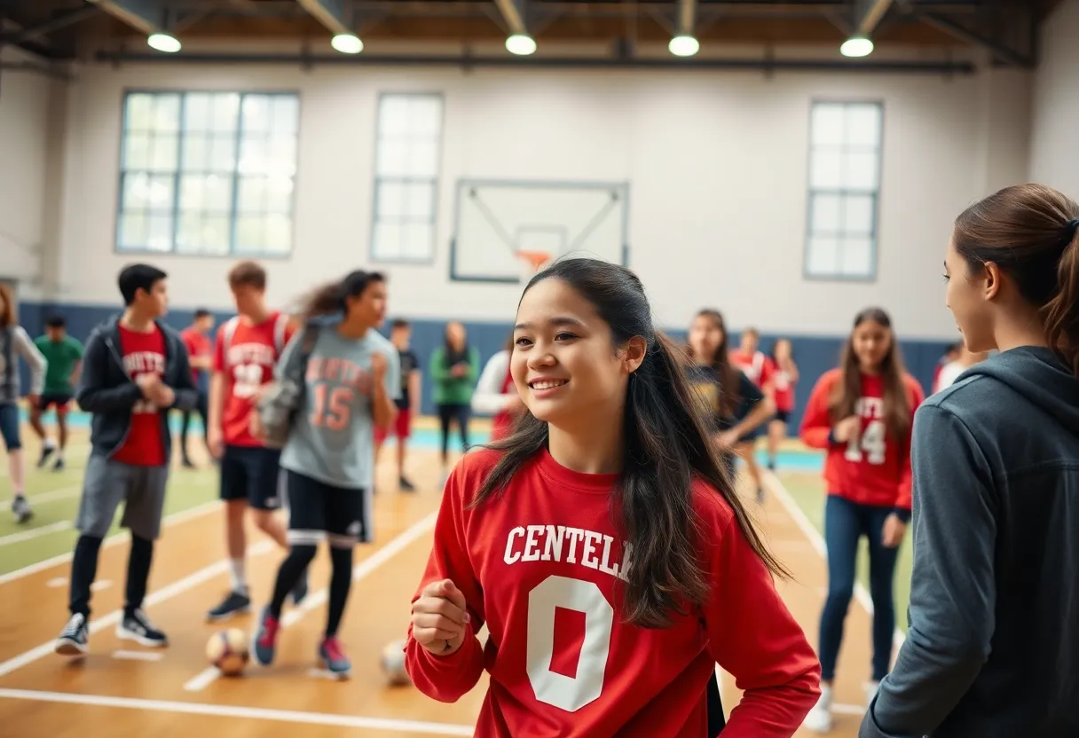 USCB students celebrating NCAA Division II membership in sports uniforms.