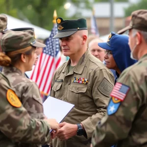Ceremony honoring veterans with community members present