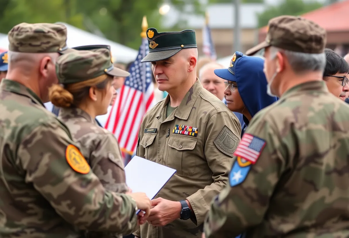 Ceremony honoring veterans with community members present