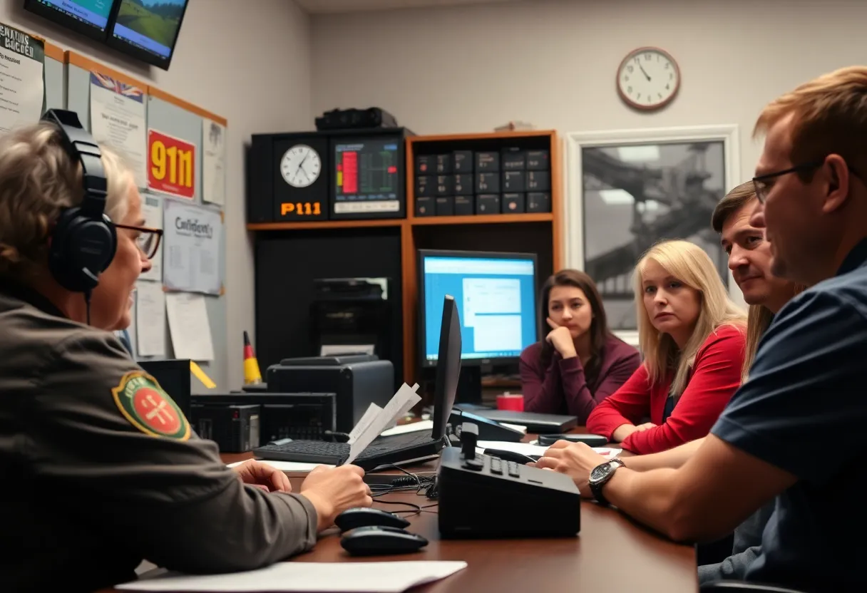 Dispatcher handling emergency calls with equipment
