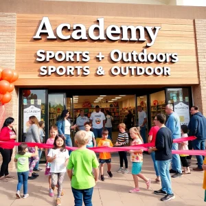 Crowd at the grand opening of an Academy Sports + Outdoors store