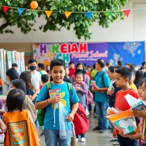 Families enjoying the Back-to-School Expo at Battery Creek High School in Beaufort.