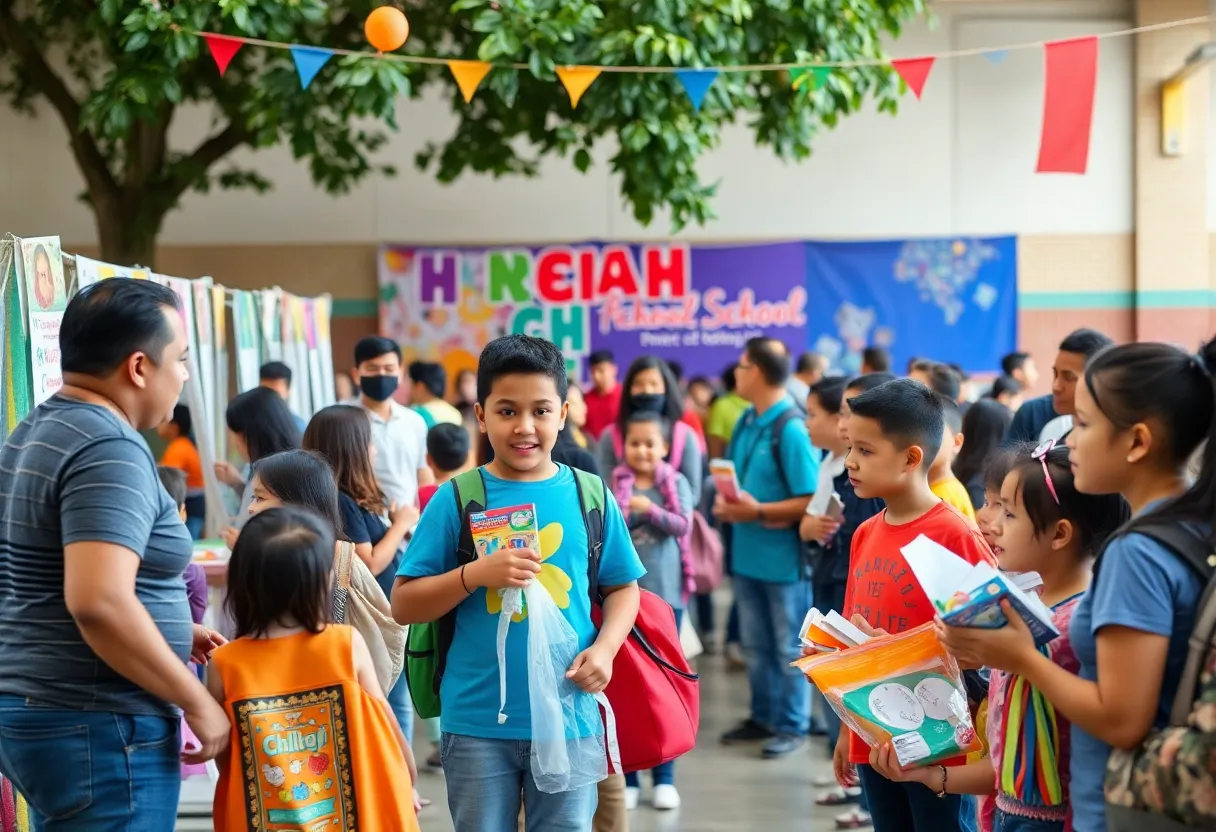 Families enjoying the Back-to-School Expo at Battery Creek High School in Beaufort.