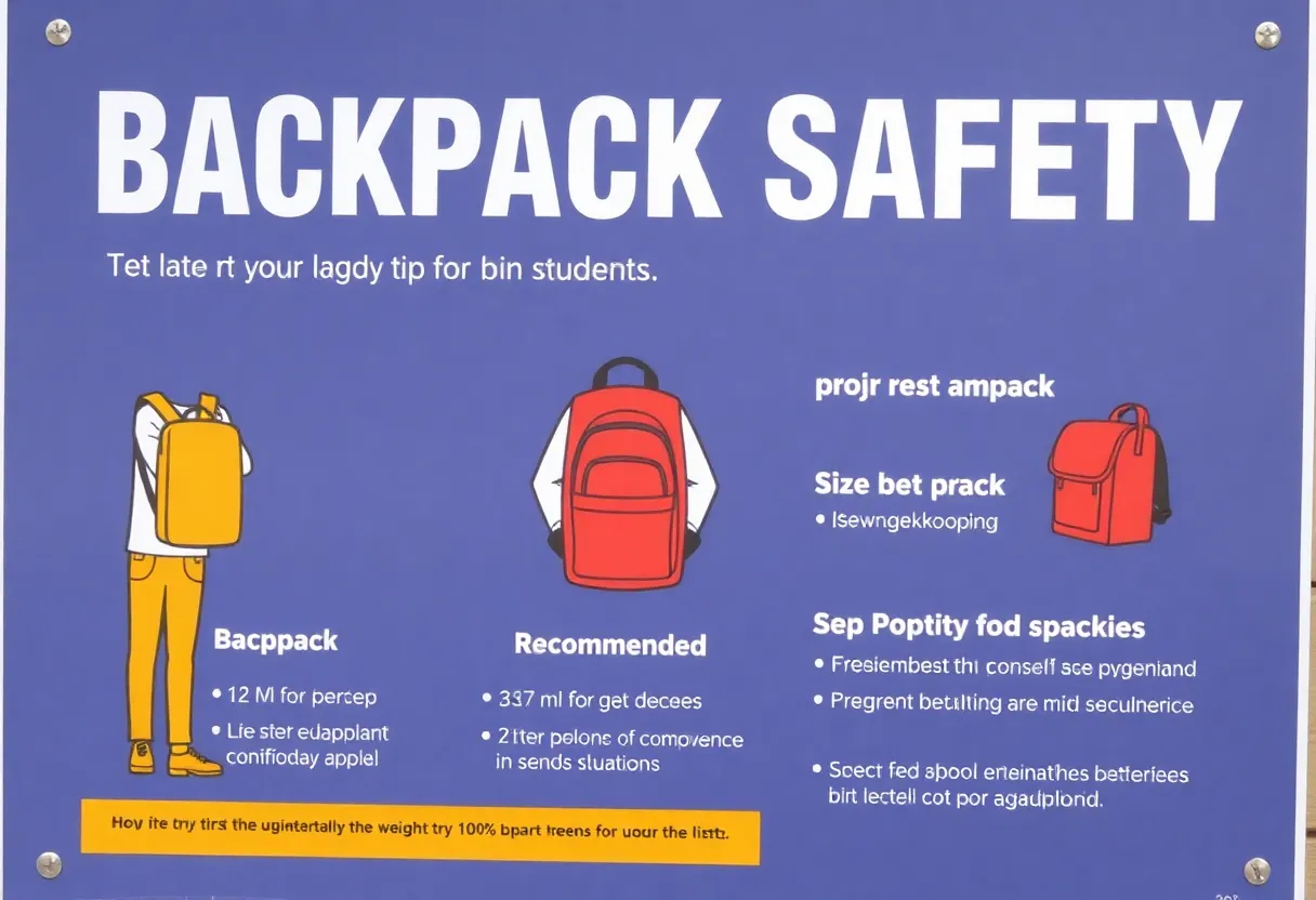 Poster illustrating backpack safety tips for students
