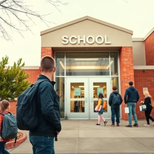 Exterior view of Battery Creek High School emphasizing security measures.