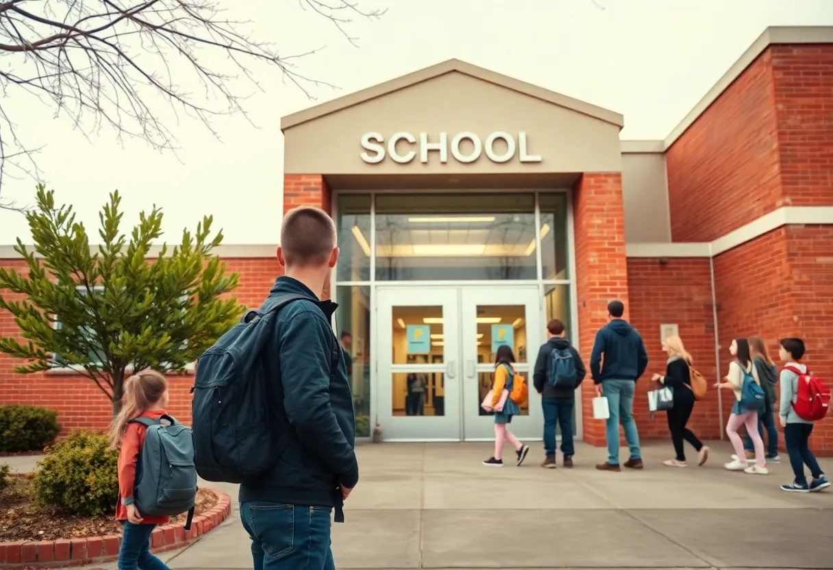 Exterior view of Battery Creek High School emphasizing security measures.