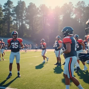 Battery Creek Dolphins football team practicing on the field
