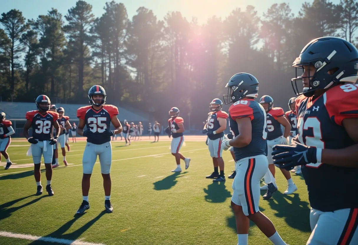 Battery Creek Dolphins football team practicing on the field