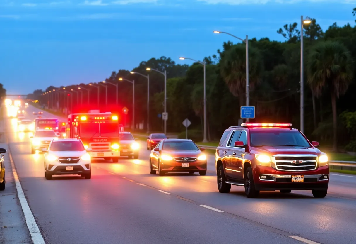 Emergency response vehicles on US 21 in Beaufort County