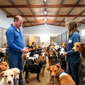 Shelter animals being cared for in a collaborative rescue environment