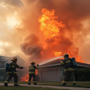 Firefighters extinguishing a fire in Beaufort County after a lightning strike.