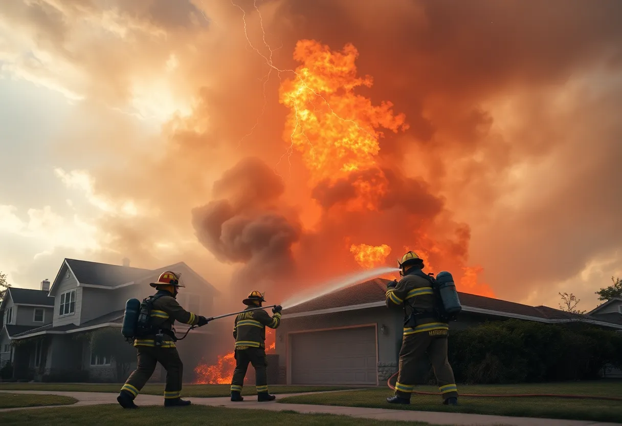 Firefighters extinguishing a fire in Beaufort County after a lightning strike.