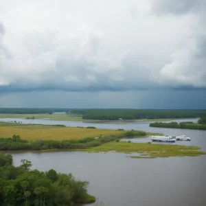 Scenic view of Beaufort County with storm clouds, representing flood risk.