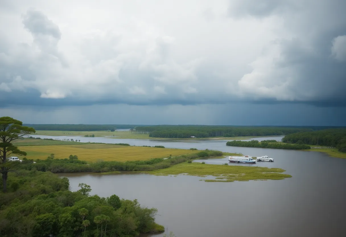 Scenic view of Beaufort County with storm clouds, representing flood risk.