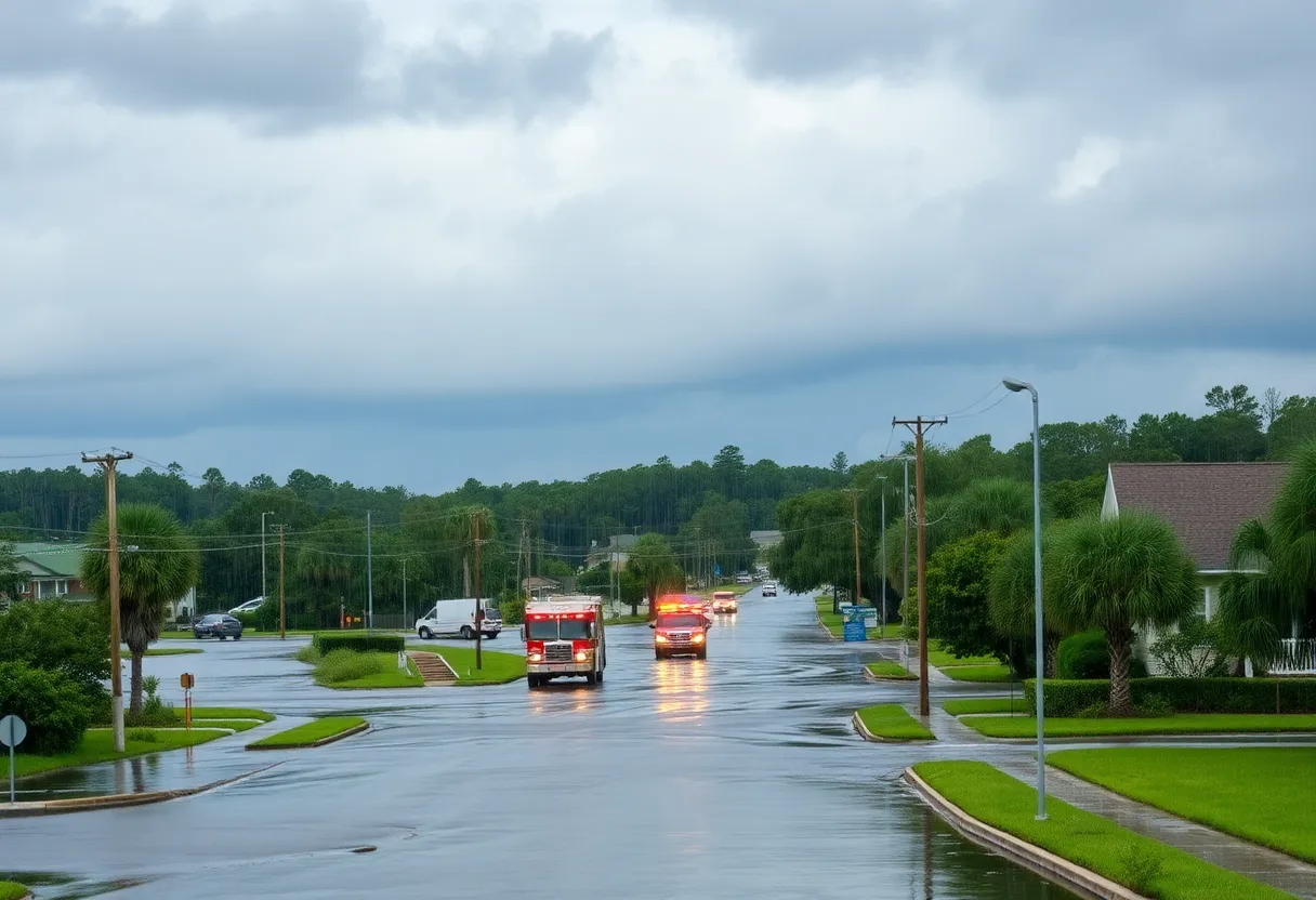 Flash flooding in Beaufort County with emergency response units