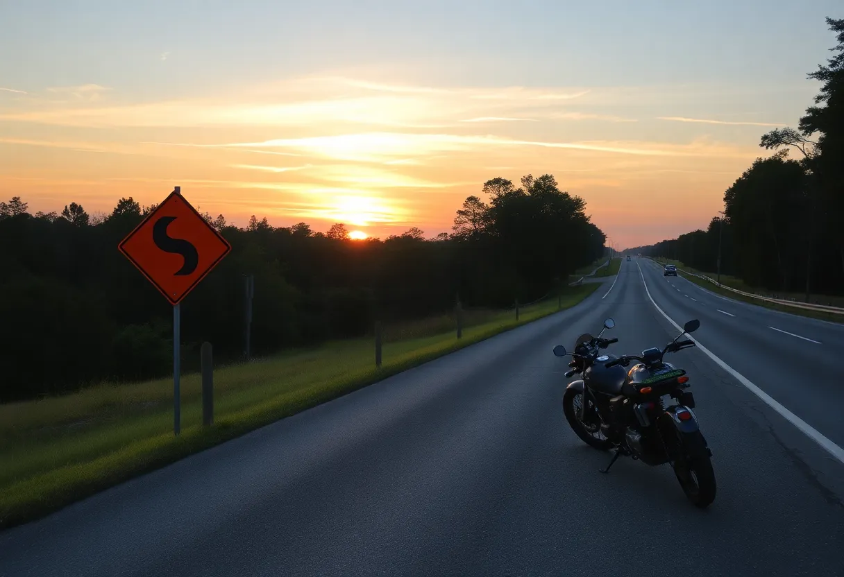 Highway in Beaufort County with a road safety sign